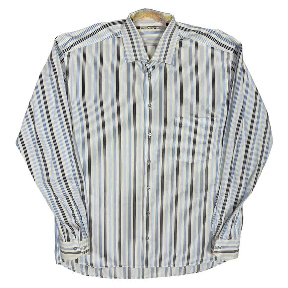 Tyler Shorten Bespoke Dress Shirt Striped Multicolor Floral Cuffs Large - Picture 1 of 10